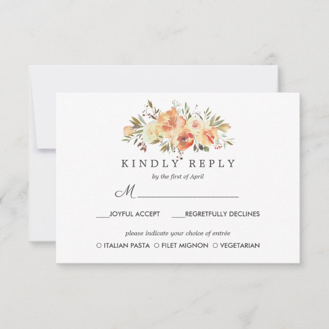 Dream Peach | Floral Wedding  RSVP MEAL option (Front)