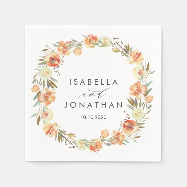 Dream Peach | Flowers  Rustic wedding Personalised Napkin (Front)