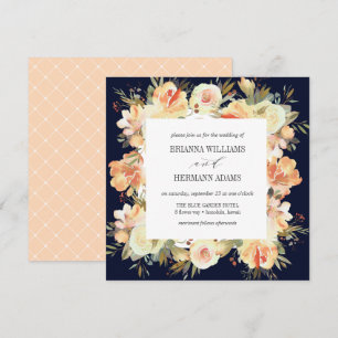 Dream Peach & Navy   Spring Floral Diamond Wedding Invitation
