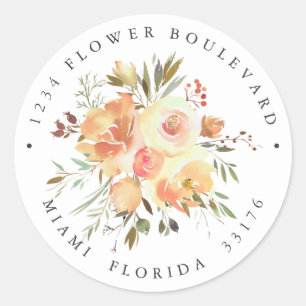 Dream Peach    Wedding Botanical Return address Classic Round Sticker