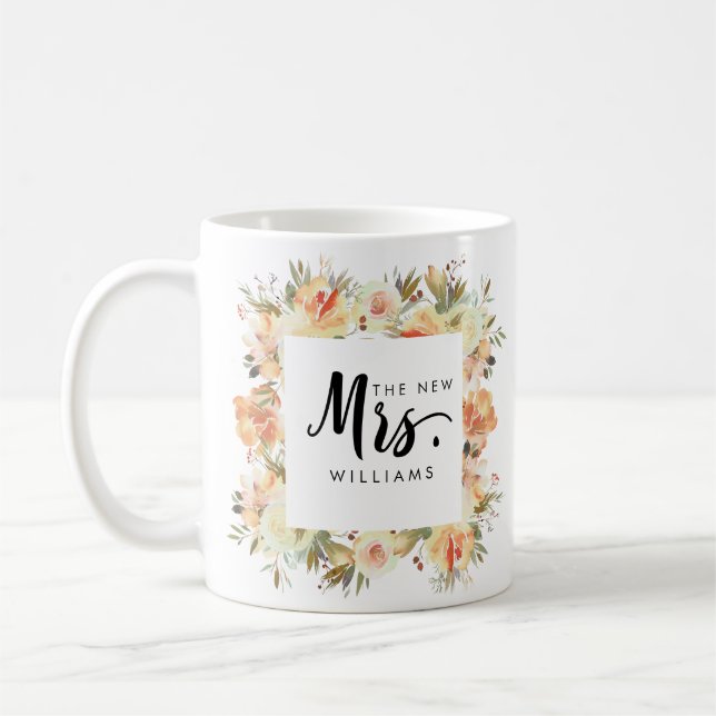 Dream Peach | WEDDING  THE NEW MRS Typography Coffee Mug (Left)