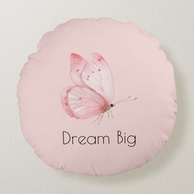 Dream Pink Butterfly Round Cushion (Front)