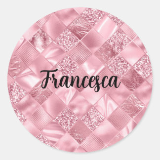 Dream Pink Diamonds with Faux Glitter and Foil  Classic Round Sticker