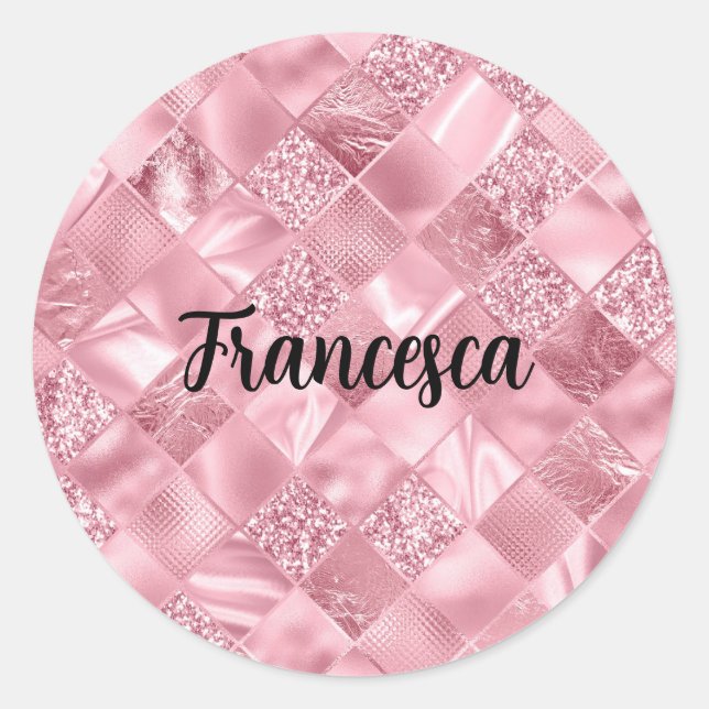 Dream Pink Diamonds with Faux Glitter and Foil  Classic Round Sticker (Front)