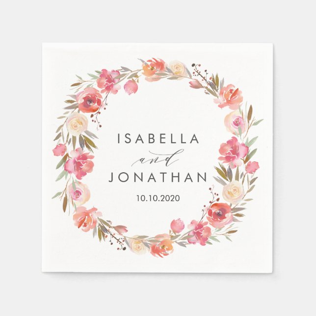 Dream Pink | Flowers  Rustic wedding Personalised Napkin (Front)