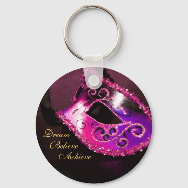 Dream Pink Masquerade Mask Inspirational Keychain (Front)