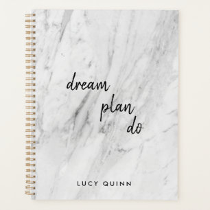 Dream Plan Do   White Marble Modern Stylish Script Planner