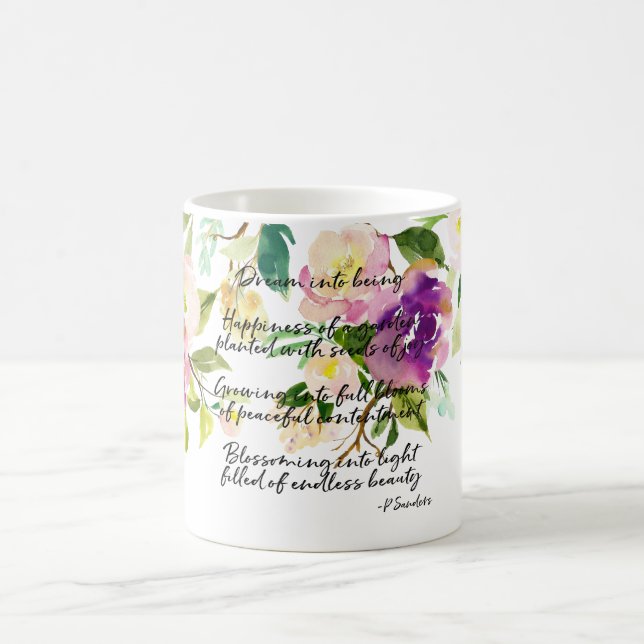 Dream Poem Watercolor Floral Coffee Mug (Center)
