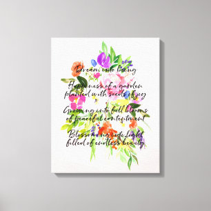 Dream Poem Watercolor Flowers inspirational poetry Canvas Print