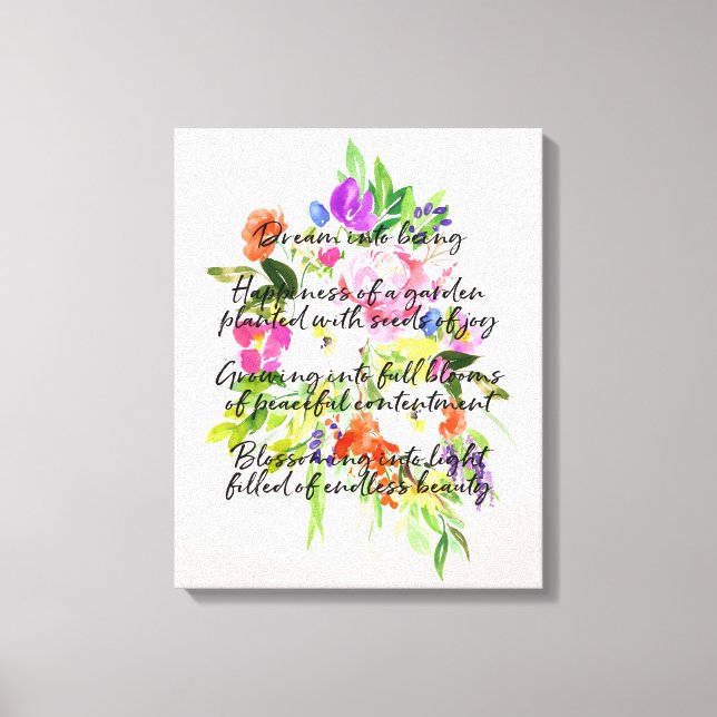 Dream Poem Watercolor Flowers inspirational poetry Canvas Print (Front)