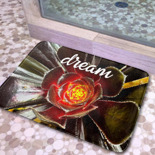 Dream Quote Black Orange Cactus Close-up Photo Bath Mat
