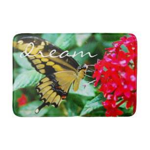 Dream Quote Script Yellow Black Butterfly Photo Bath Mat