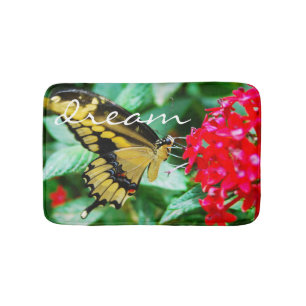 Dream Quote Script Yellow Black Butterfly Photo Bath Mat
