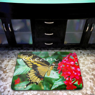 Dream Quote Script Yellow Black Butterfly Photo Bath Mat