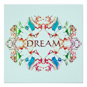 "Dream" Red Blue Green Burgundy Mandala on Aqua Poster