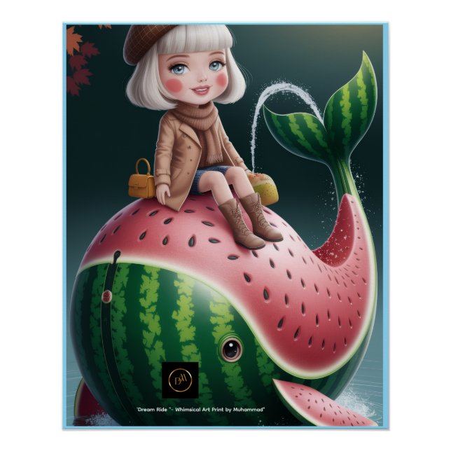 Dream Ride – Cute Girl on Watermelon Whale Fantasy Poster (Front)