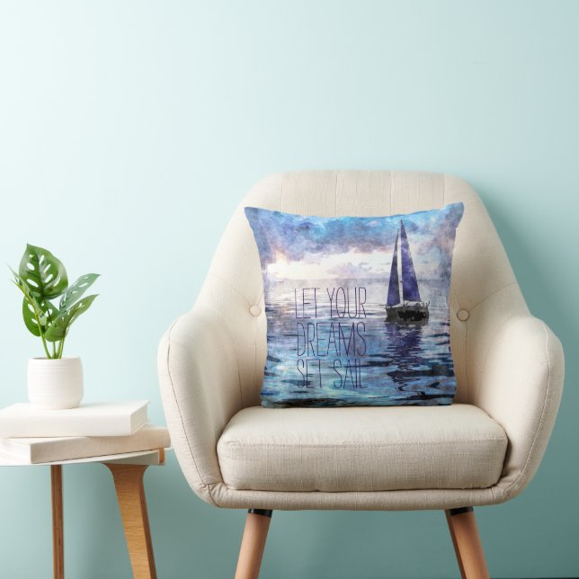 Dream Sail Inspirational Quote Ocean Blue Sunset Cushion (Chair)