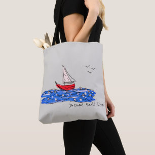 Dream Sail Live Sea Boat Seagulls Sketch Tote Bag