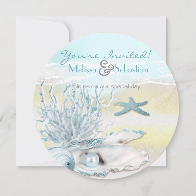 Dream Shore Beach Blue Wedding Invite (Front)