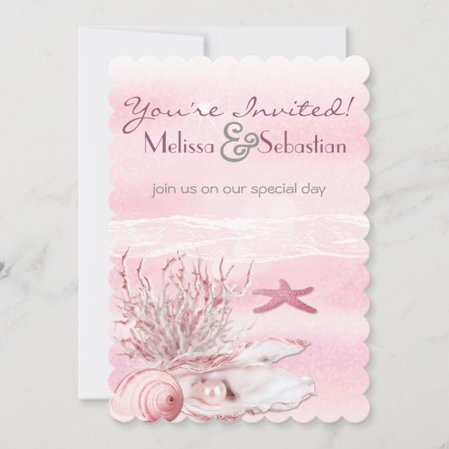 Dream Shore Beach Carnation Pink Wedding Invite (Front)