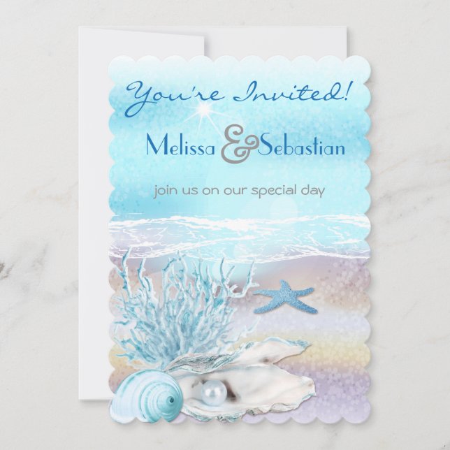 Dream Shore Beach Dk Teal Wedding Invite (Front)