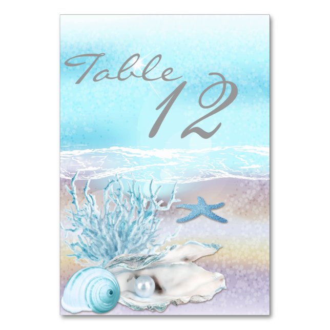 Dream Shore Beach Dk Teal Wedding Table Card (Front)