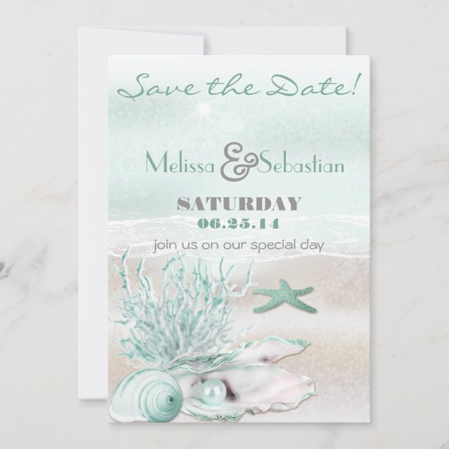 Dream Shore Beach GreenWedding Save the Date (Front)