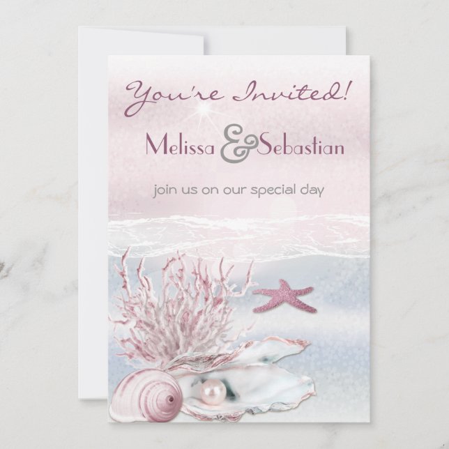 Dream Shore Beach Pink Wedding Invite (Front)