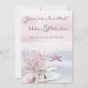 Dream Shore Beach Pink Wedding Invite
