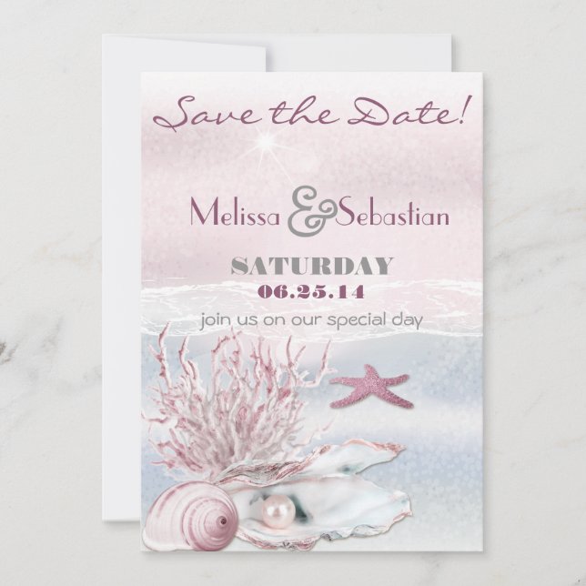 Dream Shore Beach Pink Wedding Save the Date (Front)