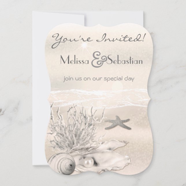 Dream Shore Beach Sepia Wedding Invite (Front)