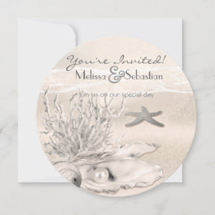 Dream Shore Beach Sepia Wedding Invite
