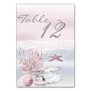 Dream Shore Beach Soft Pink Wedding Table Card