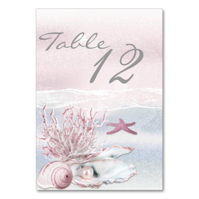 Dream Shore Beach Soft Pink Wedding Table Card (Back)