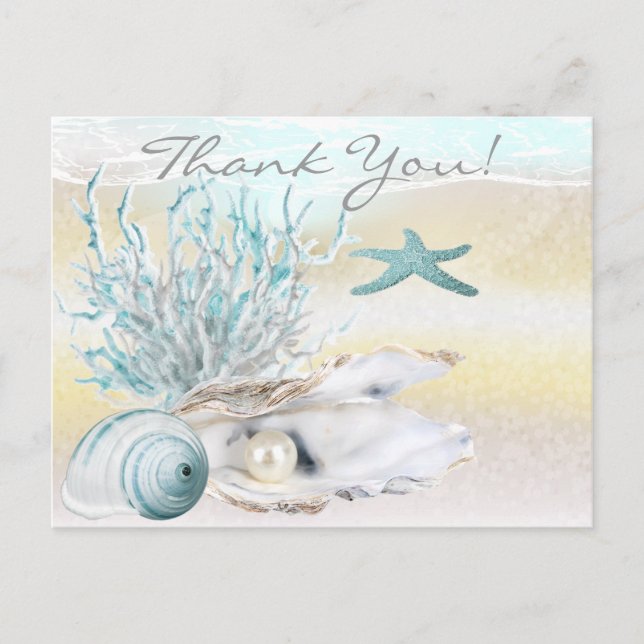 Dream Shore Beach Teal Thank You Postcard (Front)