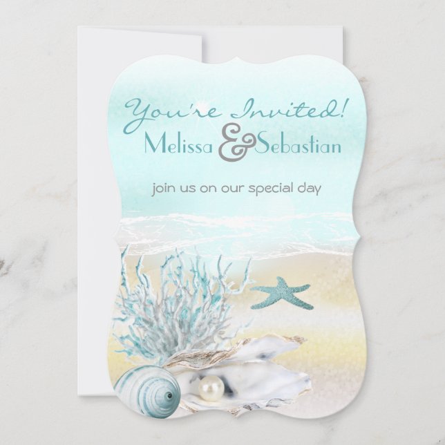 Dream Shore Beach Teal Wedding Invite (Front)