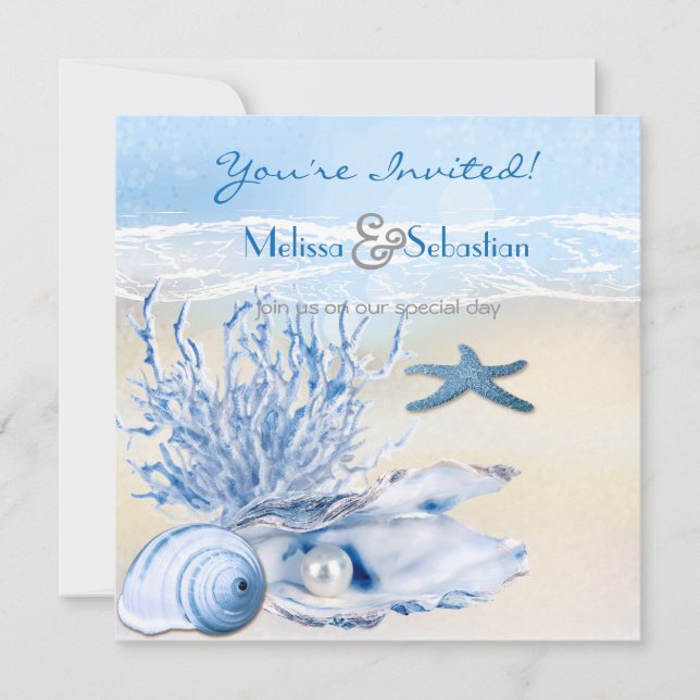 Dream Shore Beach Very Blue Wedding Invite (Front)