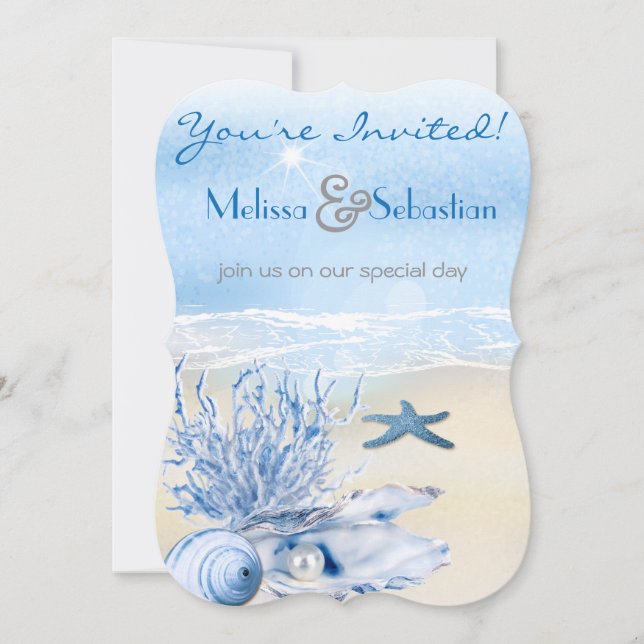 Dream Shore Beach Very Blue Wedding Invite (Front)