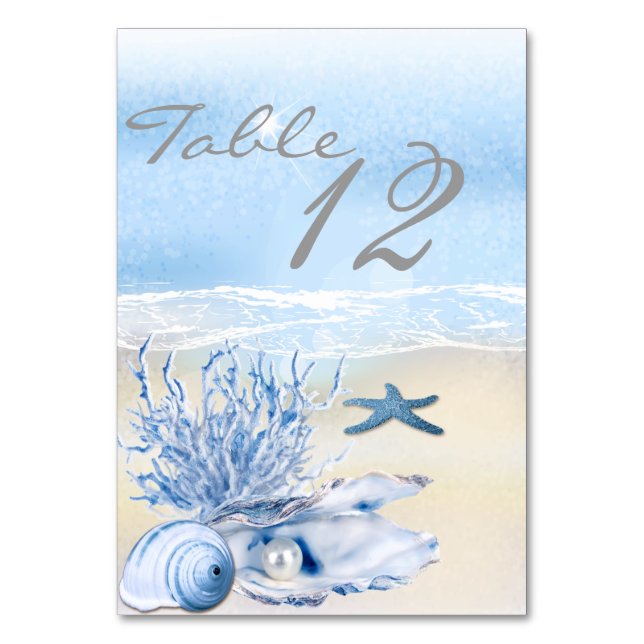 Dream Shore Beach Very Blue Wedding Table Card (Back)