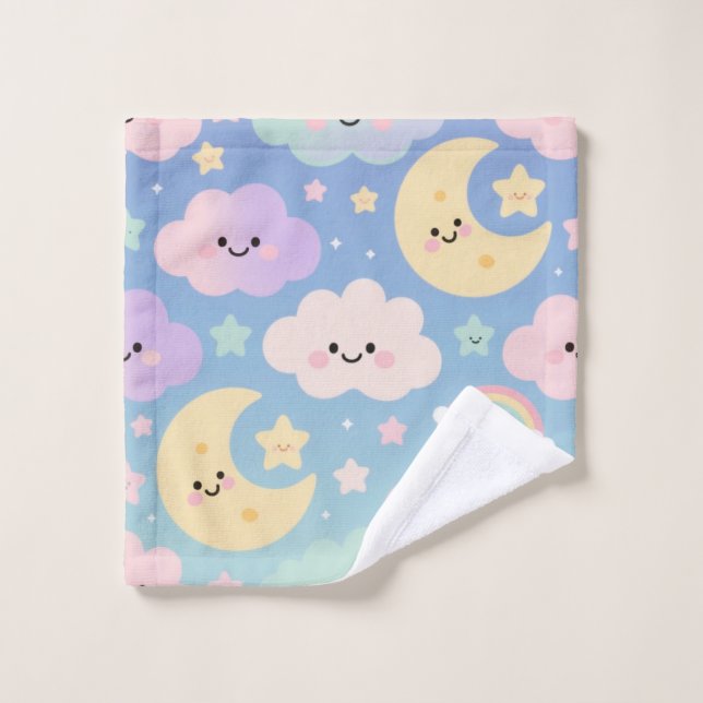 Dream Sky Blanket, Cute Clouds, Moons & Stars Wash Cloth (Wash Cloth)
