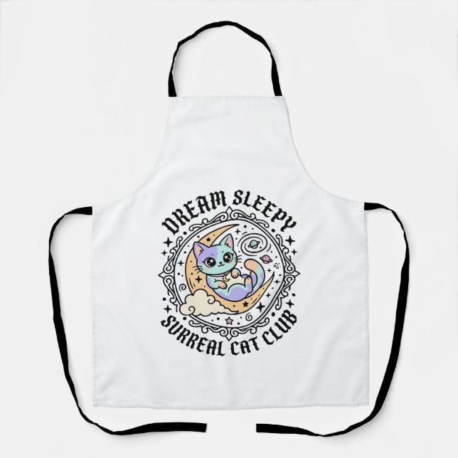 Dream Sleepy Surreal Cat Funny Cat Lover Design -  Apron (Front)