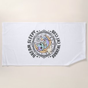 Dream Sleepy Surreal Cat Funny Cat Lover Design - Beach Towel