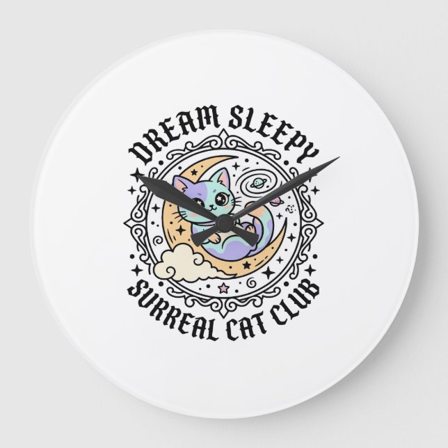 Dream Sleepy Surreal Cat Funny Cat Lover Design -  Large Clock (Front)