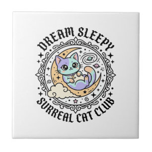 Dream Sleepy Surreal Cat Funny Cat Lover Design - Tile