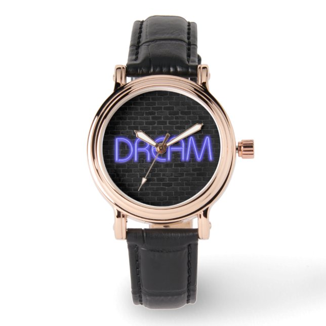 DREAM text in neon lighting on brick Watch (Front)