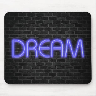 DREAM text in neon lights on brick Mouse Mat