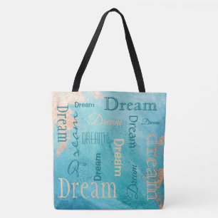 Dream Typography Script Turquoise Watercolor Tote Bag