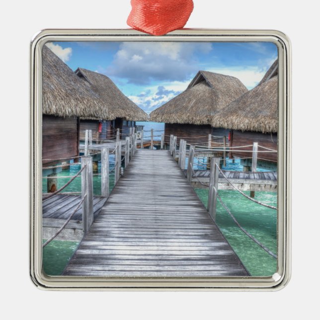 Dream Vacation Bora Bora Overwater Bungalows Metal Tree Decoration (Front)