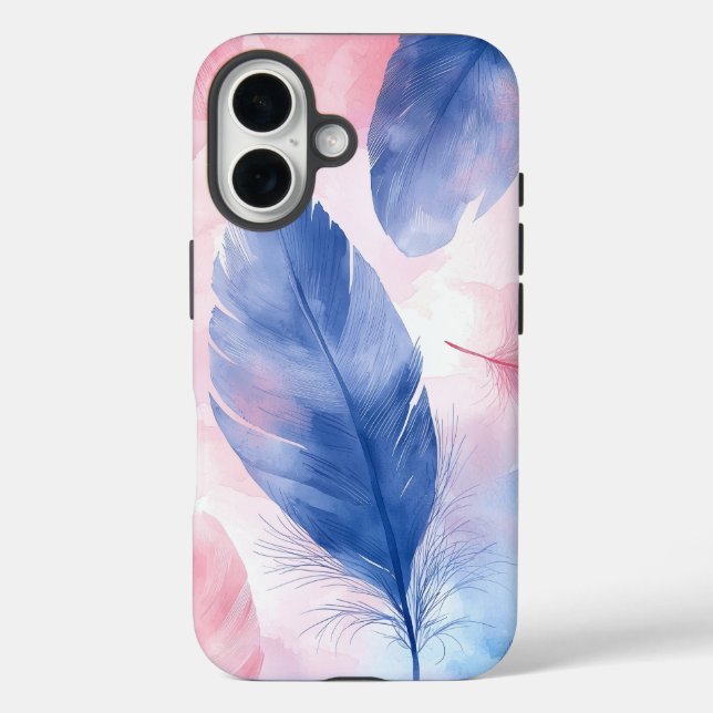 Dream Watercolor Blue & Pink Feather Phone Case (Back)
