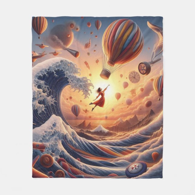 Dream Weaver's Journey: Fantasy Hot Air Balloons Fleece Blanket (Front)